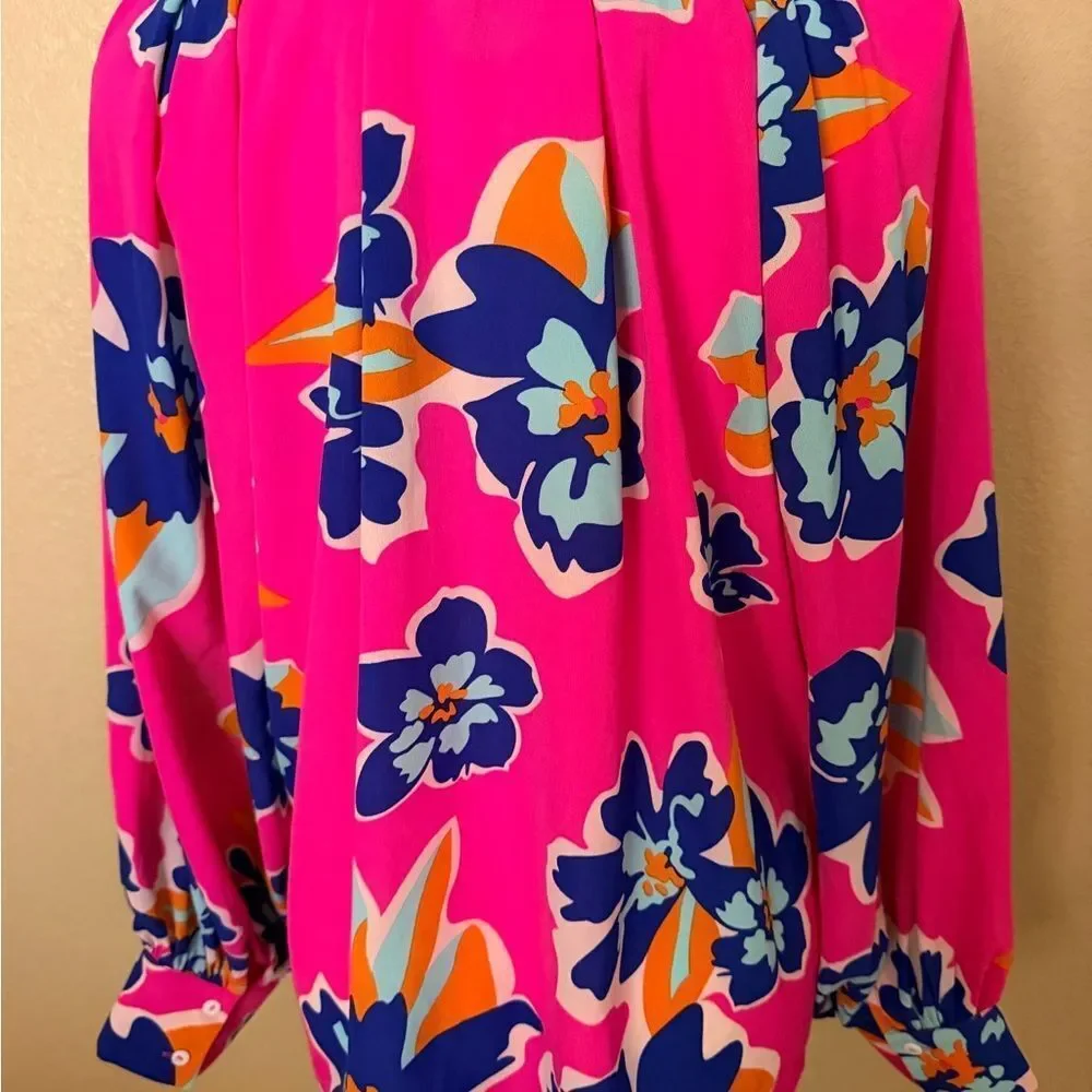 Vibrant Floral Blouse with Blue Accents